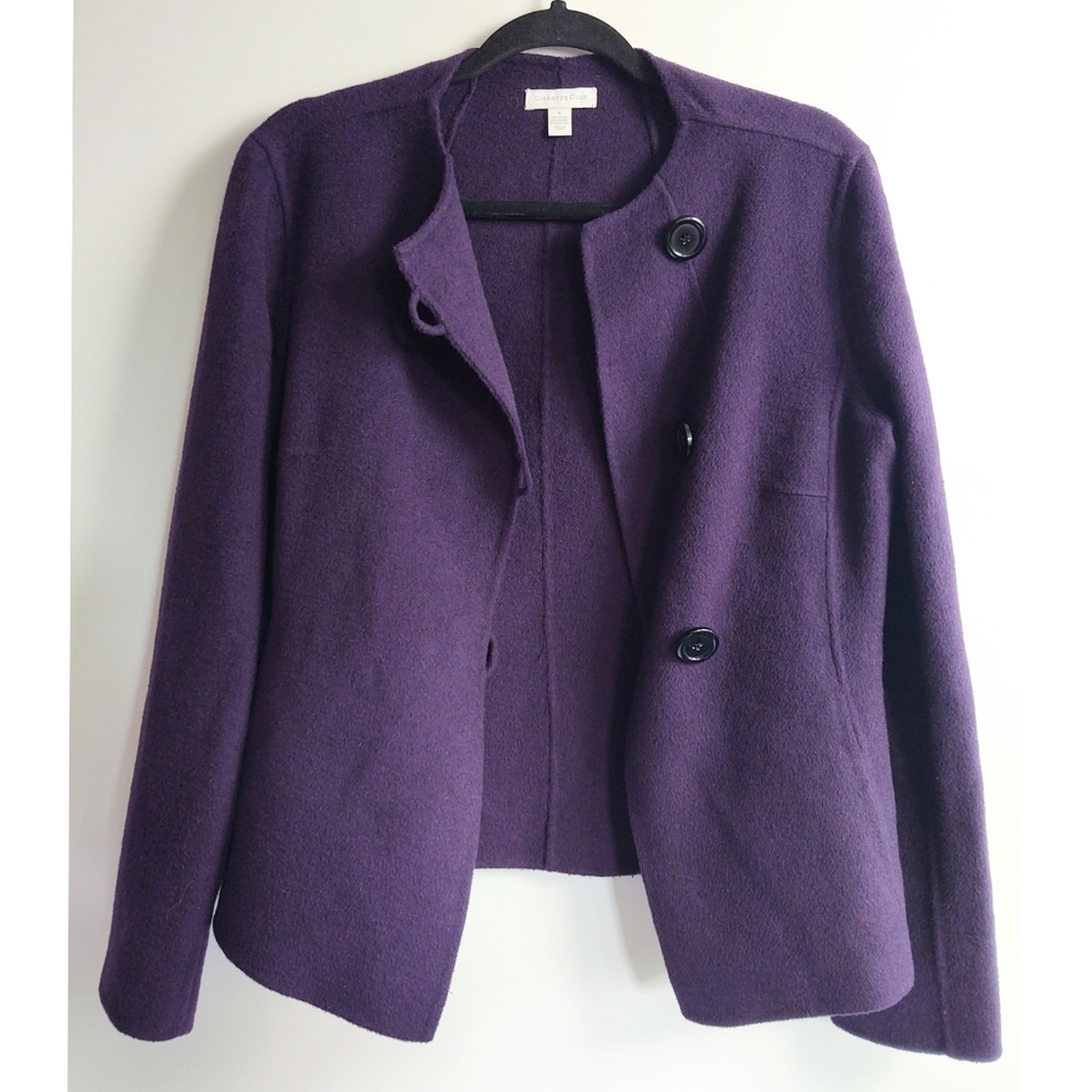 Charter Club Side Button Purple Wool Jacket Size 6 - Picture 2 of 8